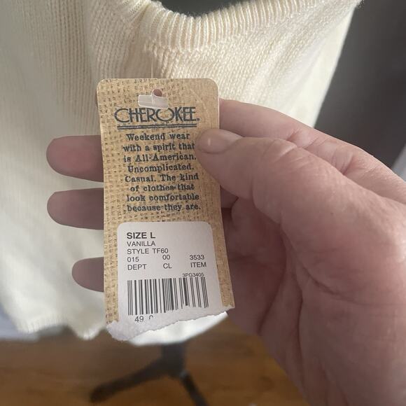 NWT Cherokee Womens Cream Vanilla LARGE Knit Sweater Vest 100% Cotton Vintage - Picture 9 of 15